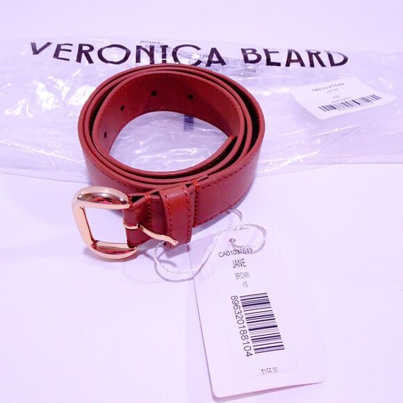 Veronica Beard Women\'s Jane Leather Gold Buckle Belt NWT 155 Brown XS main image 12